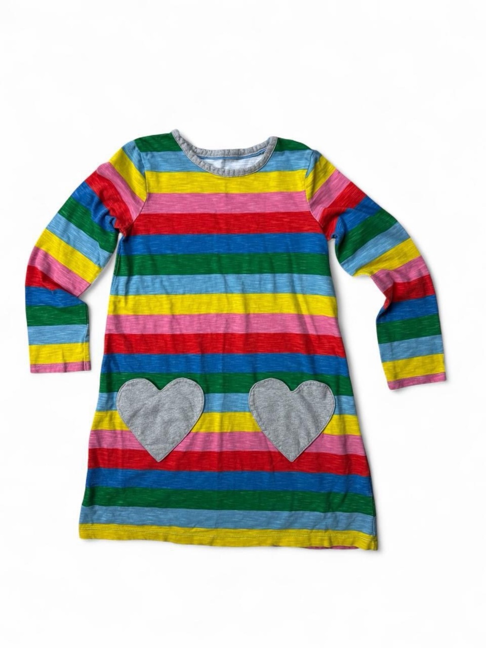 Mini Boden Whimsical Multicolor Striped Dress Girls 8-9Y Heart Pocket